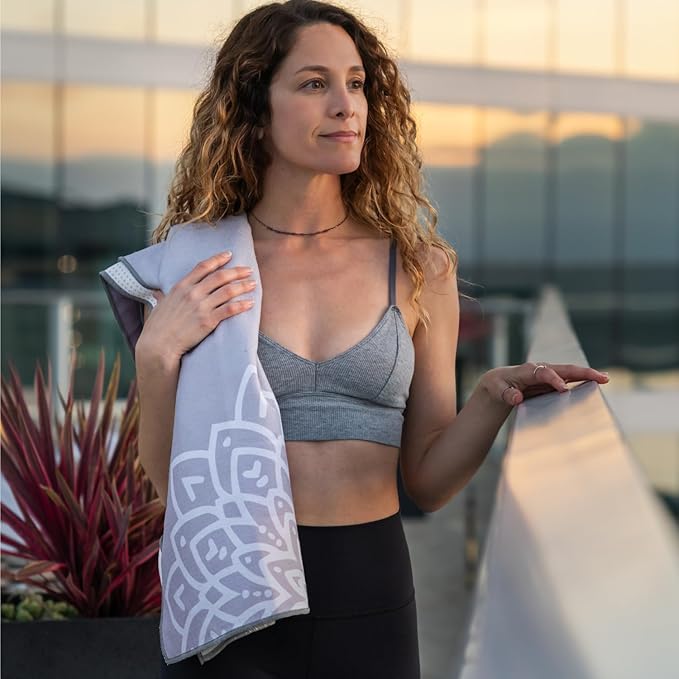 Yoga Grip Yoga Towel - Non Slip Hot Yoga Mat Towel With Corner Pockets, No-Skid Grip, and Built-in Alignment Lines | Soft, Moisture Wicking, and Sweat Absorbent | No Bunching, Stays in Place 72" x 25"