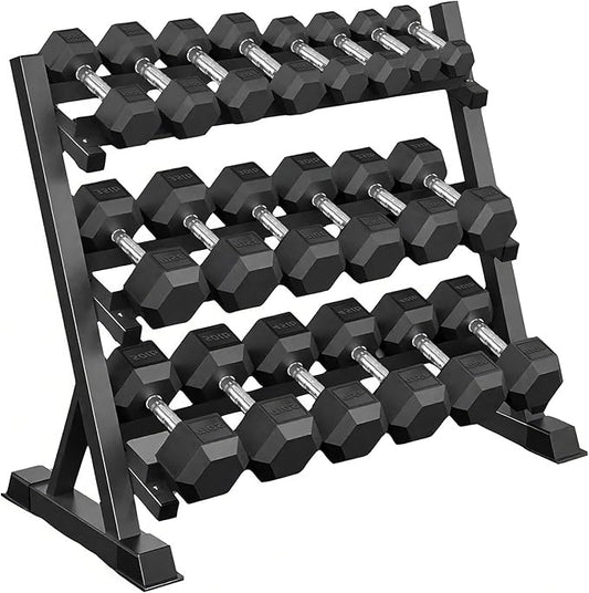 Ritafer 6-10 Pair Hex Rubber Dumbbell Set 350/450 and 550 lbs（5-50 lbs ）Hand Free Weight for Strength Coated Encased Iron Weights with Dumbbells Storage Rack Home Gym
