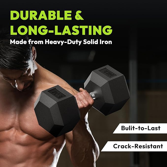 Hex Dumbbell 45-480 lb Set, Rubber Encased Exercise & Fitness Dumbbells for Home Gym, Hand Weights for Strength Training