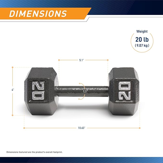 Marcy Cast Iron Hex Dumbbells Collection - Available size from 3-lb to 100-lb, SOLD INDIVIDUALLY