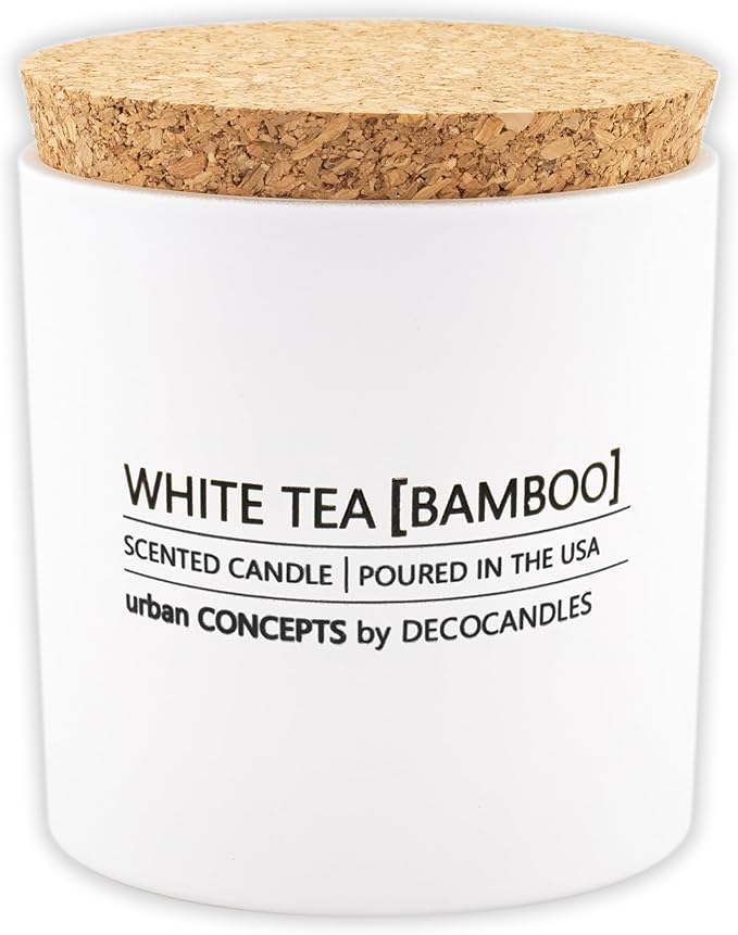 Urban Concepts by DECOCANDLES - White Tea & Bamboo - Highly Scented Soy Candle - Long Lasting - Hand Poured in USA (9 Oz. Cork)