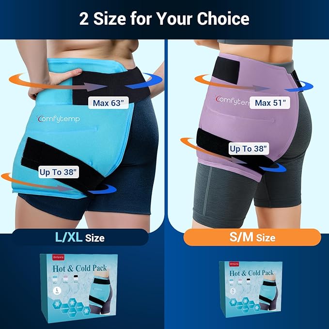 Comfytemp Hip Ice Pack Wrap for Sciatica, Hip Replacement, Fracture, Pain Relief, Reusable Gel Ice Pack for Injuries, Cold Compress Physical Therapy Recovery Gift Men Women FSA Eligible HSA Item (S/M)