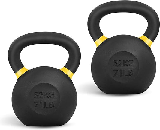 Yes4All Powder Coated Kettlebell, Cast Iron Core Kettlebells with Non-Slip Handle & Flat Bottom for Conditioning, Heavy Duty for Strength Training, 9lb to 71lb - Single & Pair