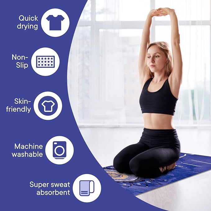 Yoga Towels, Non Slip Hot Yoga Mat Towel with Grip Dots,Super-Absorbent Soft Microfiber Yoga Blanket for Pilates, Fitness and Workout 72inch x 24inch