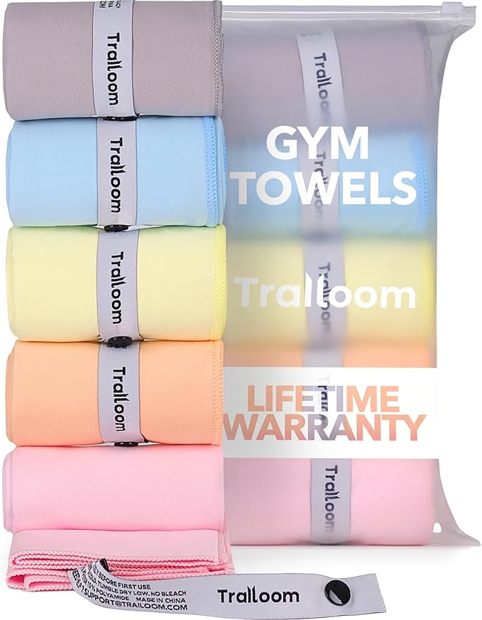 Microfiber Workout Towels - Quick Dry, Highly Absorbing, Odor-Free, for Women & Men - Gym Sweat Sports Towel for Hot Yoga, Tennis, Running, Exercise, Working Out, Camping, Set of 5 Pastel