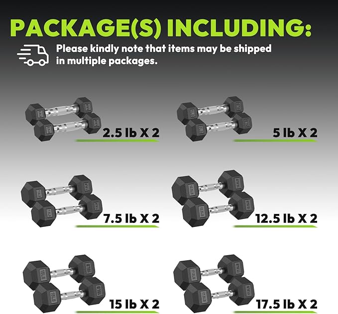 Hex Dumbbell 45-480 lb Set, Rubber Encased Exercise & Fitness Dumbbells for Home Gym, Hand Weights for Strength Training