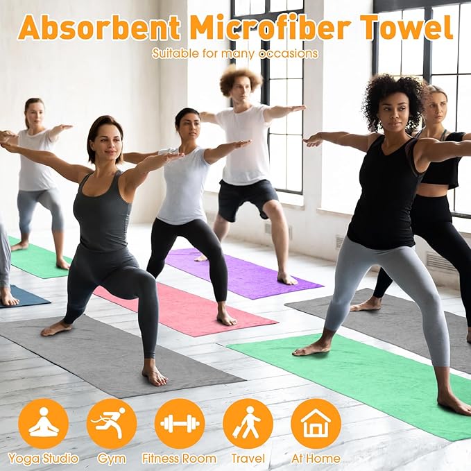Breling 4 Pcs Hot Yoga Towels Bulk Non Slip Microfiber Anti Slip Absorbent Multicolor Wicking Pilates Yoga Mat Towel for Women Men Pilates, 27" x 72" (Vivid)