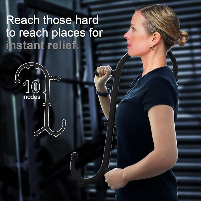 Massage Trigger Point Cane, Muscle Release Tool Self Massage Hook Cane, Handheld Back, Neck, Shoulder, Leg and Feet Massager Rod, Body Deep Tissue Gifts for Men & Women, Black