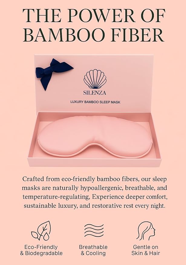 Luxury Bamboo Sleep Mask – Ultra-Soft Cooling Eye Mask for 100% Light Blocking, Adjustable Comfort Strap, Perfect for Travel & Better Sleep (Blush)
