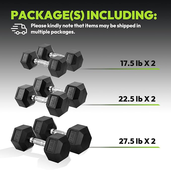 Hex Dumbbell Set, 30-480 lb Set Rubber Encased Exercise & Fitness Dumbbells, Weights Dumbbells Set, Hand Weight for Strength Training