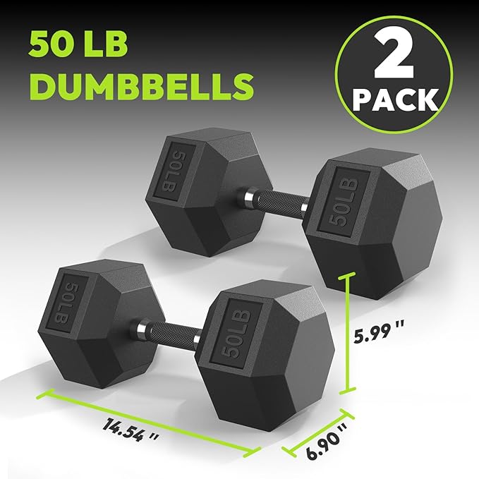 Hex Dumbbell 40-125 lb, Rubber Encased Exercise & Fitness Dumbbells, Hand Weight for Strength Training
