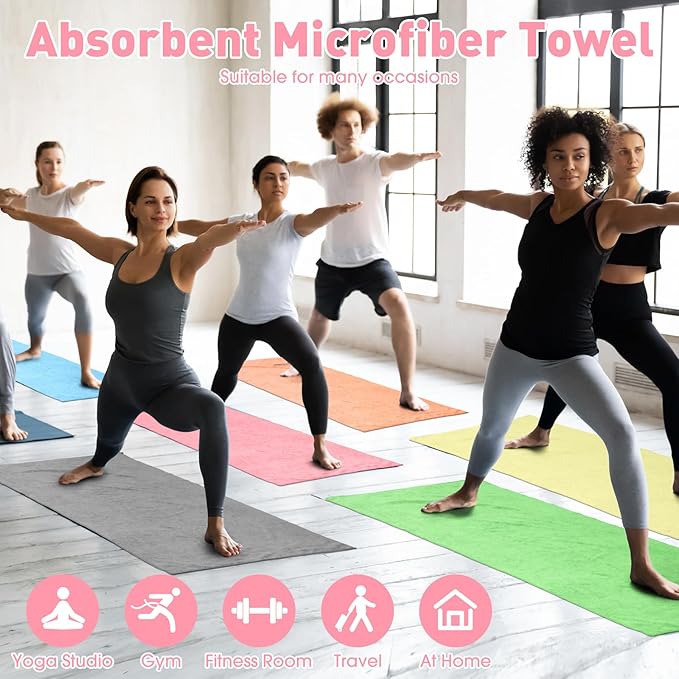 Breling 6 Pcs Hot Yoga Towels Bulk Non Slip Microfiber Anti Slip Absorbent Multicolor Wicking Pilates Yoga Mat Towel for Women Men Pilates, 27" x 72" (Multicolor)