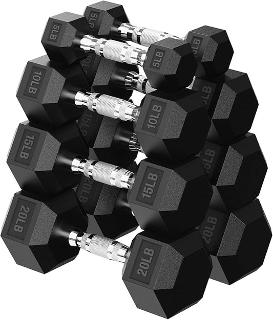 Hex Dumbbell 45-480 lb Set, Rubber Encased Exercise & Fitness Dumbbells for Home Gym, Hand Weights for Strength Training