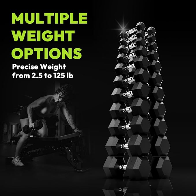 Hex Dumbbell 45-480 lb Set, Rubber Encased Exercise & Fitness Dumbbells for Home Gym, Hand Weights for Strength Training