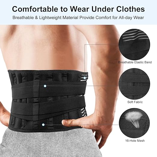 Lumbar Back Brace for Lower Back Pain Men and Women, Adjustable Backbrace with Lumbar Support Brace Pad, Breathable Design Belt Relief From Sciatica, Herniated Disc, Scoliosis, Size L