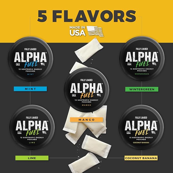 Fully Loaded Alpha Fuel Nootropic Pouches (Coconut Banana Fuel) - Nootropic Energy Pouches with Caffeine, Alpha GPC, Tyrosine, Taurine, Guarana and More