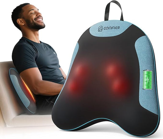 Cordless Back Massager for Pain Relief Deep Tissue, Shiatsu Back Massager with Heat, 3D Knead Shoulder Neck Massager, Rechargeable Seat Massager for Chair,Car, Office, Home, Gifts/Presents