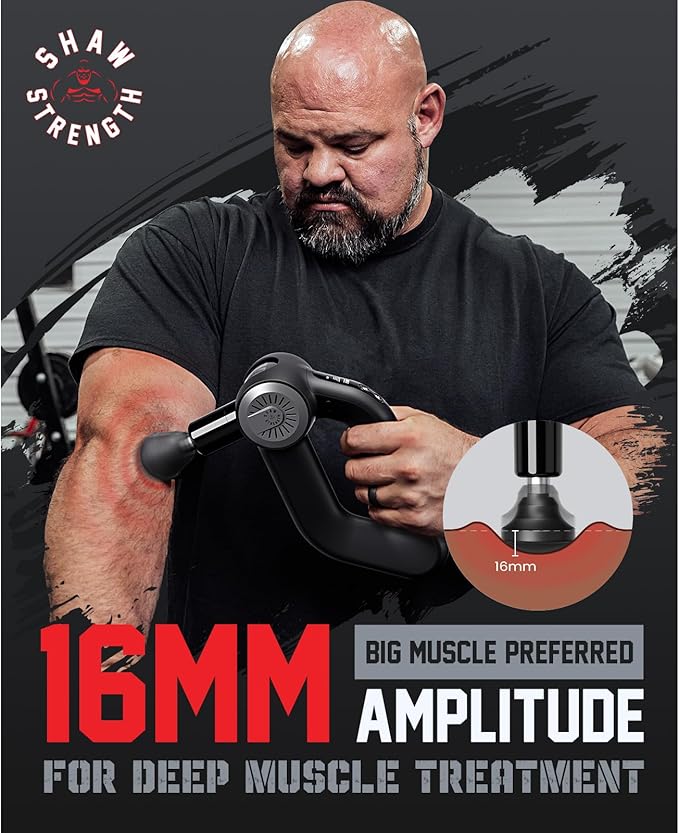 Shaw Strength S6 Pro Massage Gun Deep Tissue Percussion with 16mm Amplitude, Professional Muscle Massager Gun for Athletes Pain Relief, Handheld Massagers for Muscles, 7 Attachments