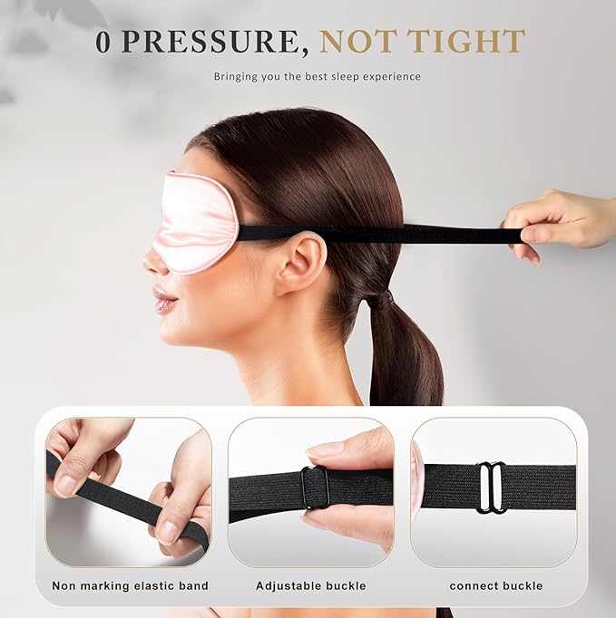 Sleep Mask Silk Eye Mask for Sleeping, Super Soft Blackout Eye Mask for Women Men, Side Sleeper Covers for Sleeping with Adjustable Straps, Travel Sleep Mask, 3 Pack