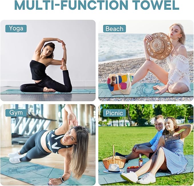 Yoga Towels, Non Slip Hot Yoga Mat Towel with Grip Dots,Super-Absorbent Soft Microfiber Yoga Blanket for Pilates, Fitness and Workout 72inch x 24inch