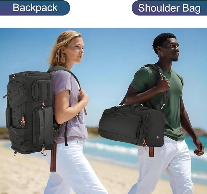 Searock 40L Gym Bag for Men, 3 In 1 Duffle Bag Backpack for Travel, Sports Duffel Bags for Gym Camping, Weekender Overnight Bag with Shoe Compartment, Black
