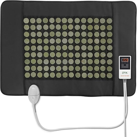 UTK Far Infrared Heating Pad for Back, 5X Deeper Pain Relief, 126 Natural Pure Jade Heating Pad, FSA-HSA Eligible, Gift for Women Men, Hotter to 159℉, 16 Timers Auto-Off, Memory Function, 31"x 21"
