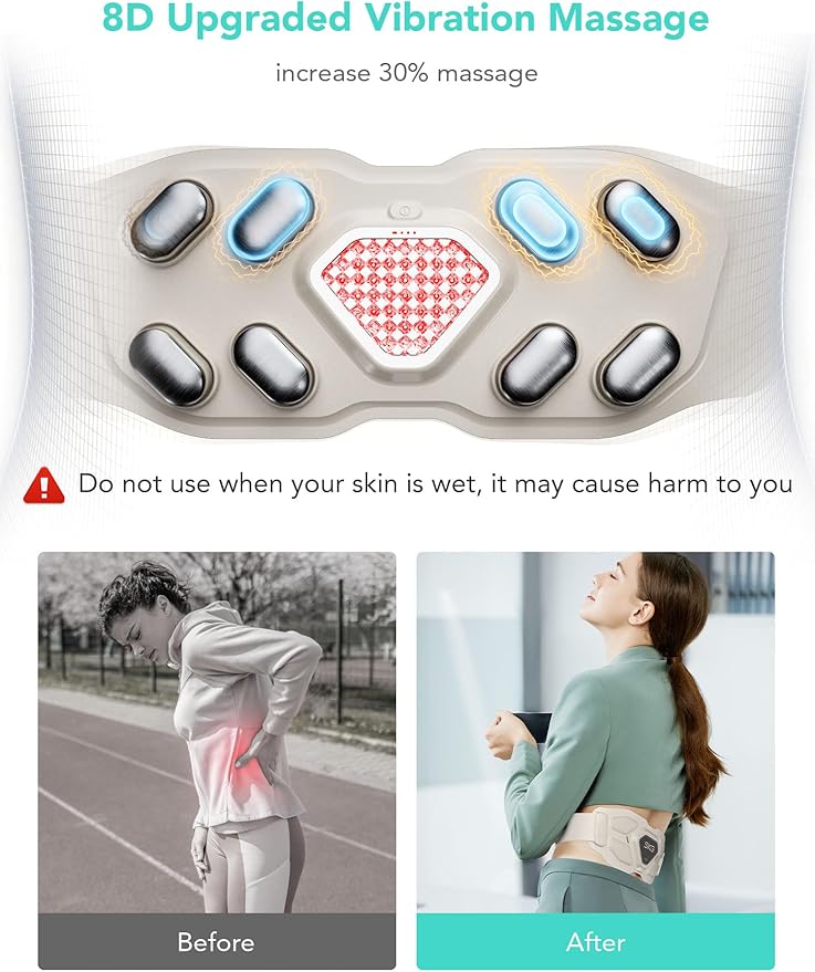 SKG Lower Back Massager Gifts for Men Women for Pain Relief, Adjustable Cordless Heating Pad Infrared Vibrating Back Massager Waist Lumbar Belt
