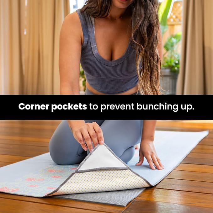 Yoga Grip Yoga Towel - Non Slip Hot Yoga Mat Towel With Corner Pockets, No-Skid Grip, and Built-in Alignment Lines | Soft, Moisture Wicking, and Sweat Absorbent | No Bunching, Stays in Place 72" x 25"