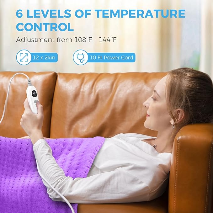 NOWWISH Heating Pad for Back Pain & Cramps Relief, Moist Heat Pad for Neck & Shoulder, Auto Shut Off, Machine Washable, Christmas Gifts for Women, 12"x 24" Purple