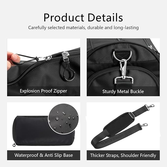 TOPDesign Gym Bag for Women & Men, Unisex Duffel Bag with Shoe Compartment & Wet Pocket for Travel Sports Gym (L Black)