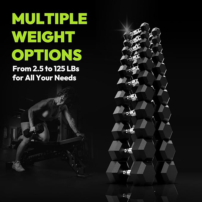 Hex Dumbbell 45-480 lb Set, Rubber Encased Exercise & Fitness Dumbbells for Home Gym, Hand Weights for Strength Training
