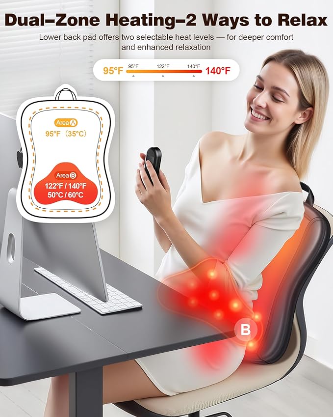 Shiatsu Back Massager with Heat : Up and Down Rolling Massage - Electric Back Massager for Pain Relief Deep Tissue - Heated Lower Back Massager for Office, Homer Use