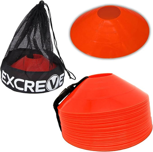 Agility Soccer Cones with Carry Bag for Sports Training - Set of 24 & 50 Orange Soccer Cones for Training Football, Basketball, Fitness - Outdoor & Indoor Drill - Coaching Practice Equipment
