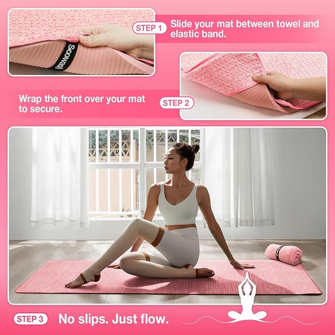 2 Pack Hot Yoga Towel, Yoga Mat Towels Non Slip for Hot Yoga with Strap, Microfiber Yoga Accessories, Soft Absorbent Quick Dry, Pilates Exercise Fitness 24" X 72" Red