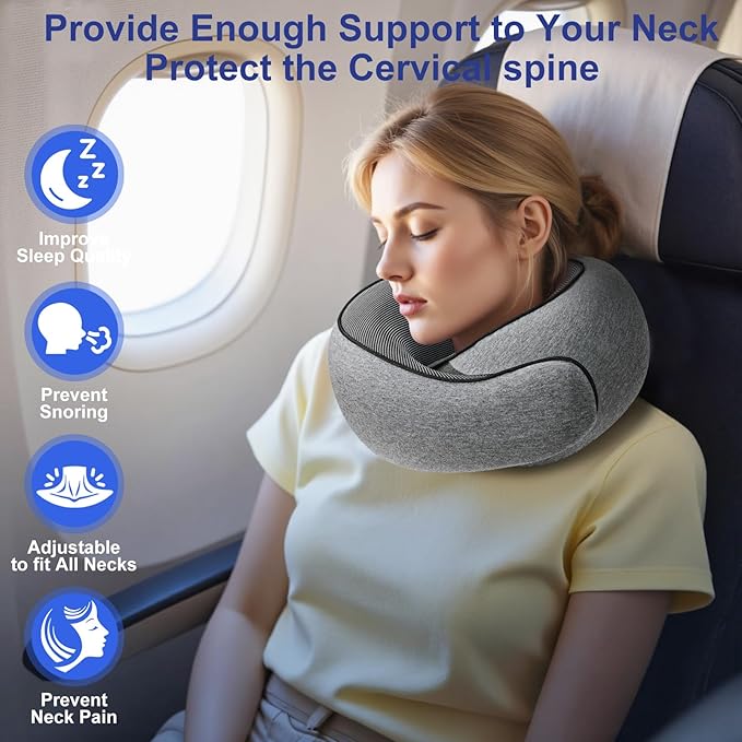 Neck Travel Pillow for Airplanes, Memory Foam Pillows for Travel Long Flight, Comfortable & Portable Neck Airplane Pillow Designed for Travel, Airport,Trains,Car Driving,Office