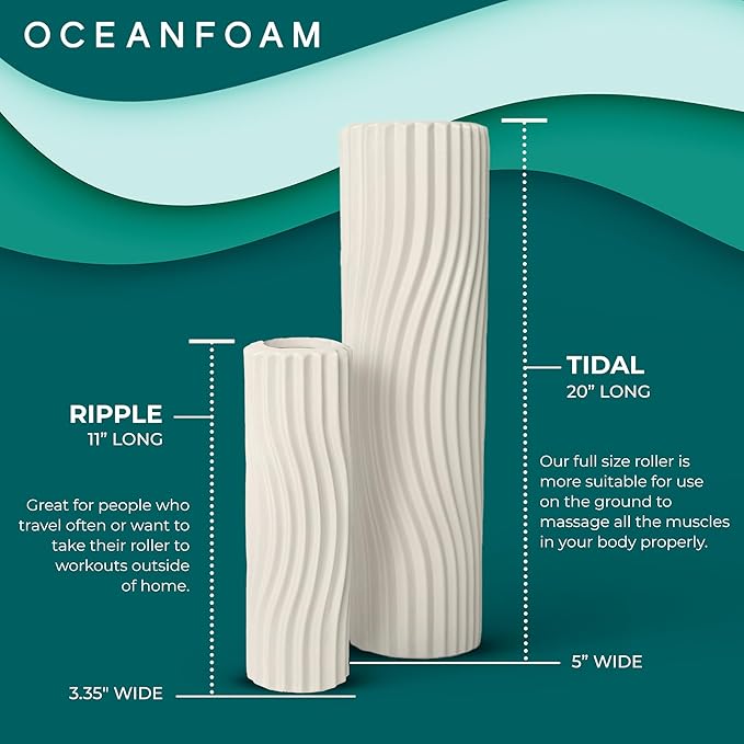 Oceanfoam Tidal Roller - Natural - Muscle Massage Foam Roller for Back Pain & Stretching - Firm and Ergonomic Wide Wave Textured - Yoga, Athletics, & Wellness - Full Size, 20" x 5"