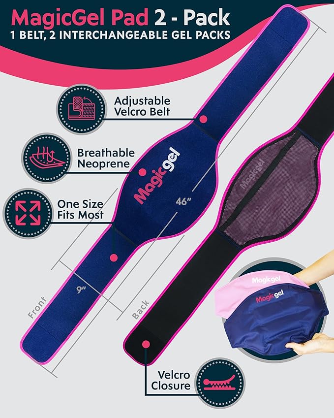 Magic Gel Ice Pack for Back Pain Relief | 2 Pack Reusable Lower Back Wrap for Hot or Cold Therapy | Relief for Lower Lumbar, Sciatic Nerve, Herniated or Degenerative Disc, Coccyx, Tailbone Pain