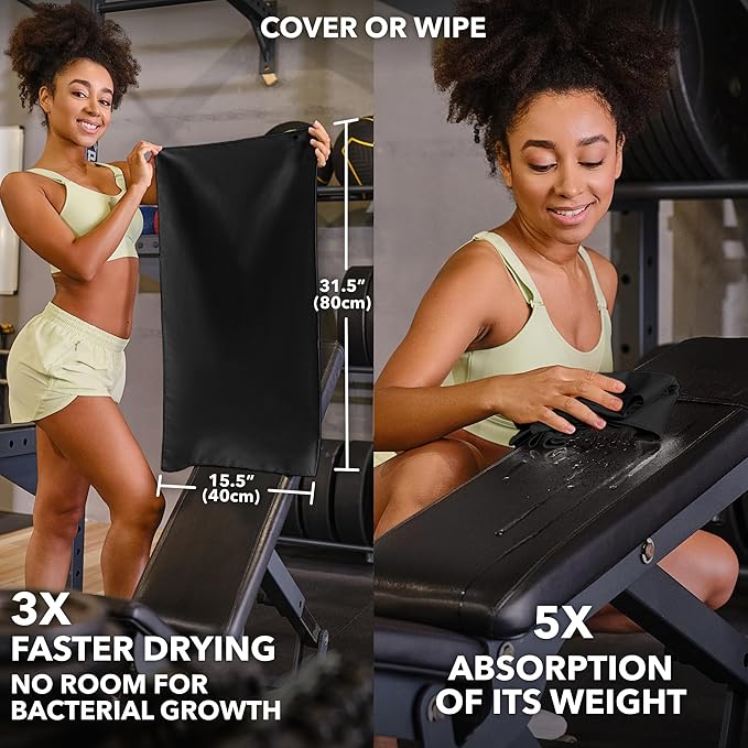 Microfiber Workout Towels - Quick Dry, Highly Absorbing, Odor-Free, for Men & Women - Gym Sweat Sports Towel for Hot Yoga, Tennis, Running, Exercise, Working Out, Camping, Set of 5 Black