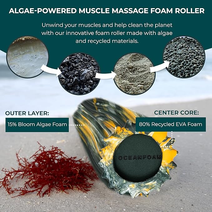 Oceanfoam Ripple Travel Foam Roller (11" x 3.35") Firm Mini Foam Roller for Physical Therapy, Deep Tissue Massage, Back Pain - High Density, Wave Textured - Yoga (Hunter, Gold & Natural Marbled)