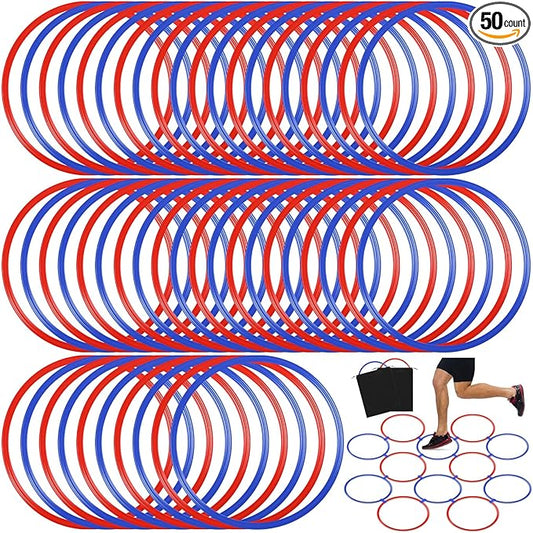 Shappy 50 Pcs Agility Rings with Storage Bags 15 Inch Agility Training Rings Hoop Exercise Ring Plastic Speed Rings Jumping Hoops for Sports Soccer Football Gymnastics Practice Games
