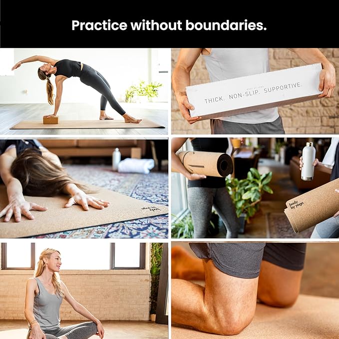 Luxury Cork Yoga Mat - Non Slip, Extra Thick Grip. Thicker, Longer, and Wider for More Comfort and Support. Tough Enough For Hot Yoga. Natural, Non Toxic, and Eco Friendly. Optional Alignment Lines.