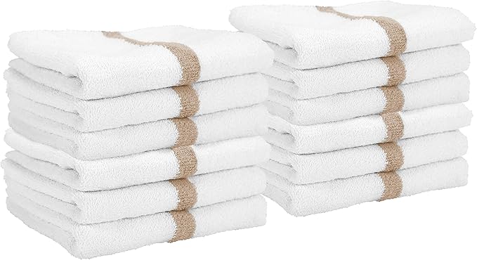Arkwright White Hand Gym Towels - Pack of 12 - Bulk 100% Cotton Soft Quick Dry Sweat Absorbent Hotel Quality Towels for Workout, Bathroom, Spa, Pool, 16 x 27 in, Beige