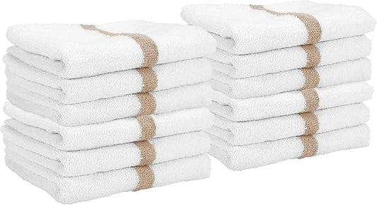 Arkwright White Hand Gym Towels - Pack of 12 - Bulk 100% Cotton Soft Quick Dry Sweat Absorbent Hotel Quality Towels for Workout, Bathroom, Spa, Pool, 16 x 27 in, Beige