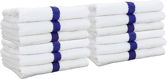 Arkwright White Hand Gym Towels - Pack of 12 - Bulk 100% Cotton Soft Quick Dry Sweat Absorbent Hotel Quality Towels for Workout, Bathroom, Spa, Pool, 16 x 27 in, Blue