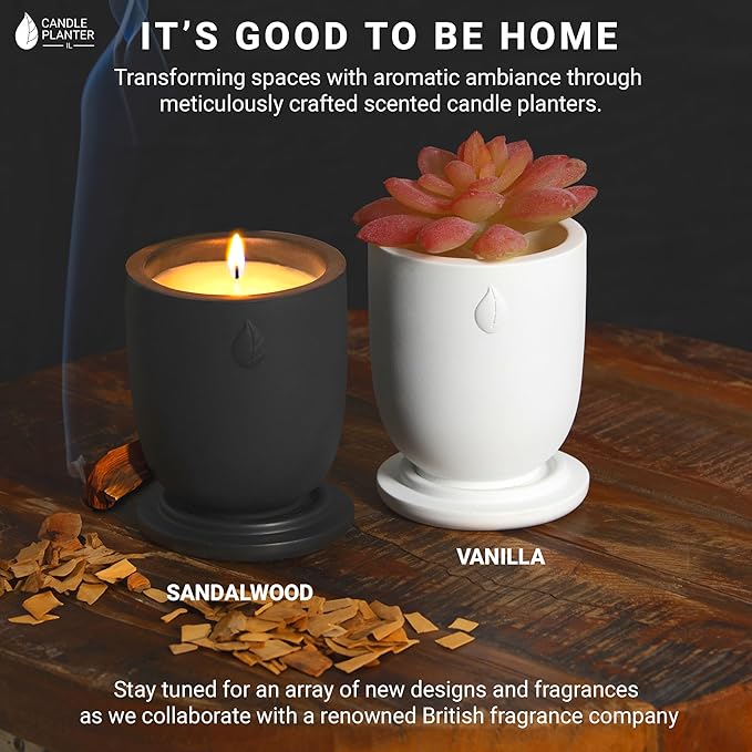 Matani Concrete Cement Candle Planter - Aromatherapy Soy, Dual Purpose Jar Gift (Black Sandalwood)