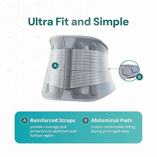OPPO 2366 High Lumbar Support Back Brace with Flexible Stays - Lower Back Pain Relief, Sciatica Pain Relief, Scoliosis, Herniated Disc - for Elderly and Office Worker (Gray, X-Large, 1-Pack)