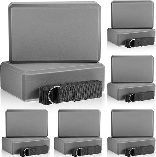Meooeck 18 Pcs Yoga Block and Strap Set 9 x 6 x 3 Inch EVA Foam Non Slip Brick 8 ft Yoga Straps for Stretching D Ring Design for Back to School Pilates Fitness Workout Exercise
