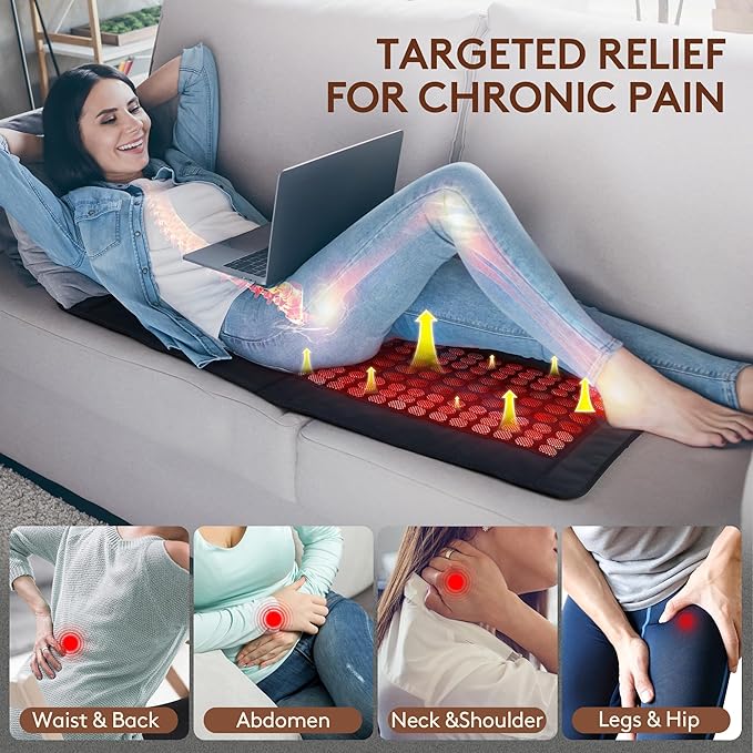 UTK Far Infrared Heating Pad for Back, 5X Deeper Pain Relief for Full Back, Thigh, Hip, Muscle, Hotter to 159℉, Weighted Electric Mat with Jade Tourmaline Stones, 21" x 38" Extra-Large Size