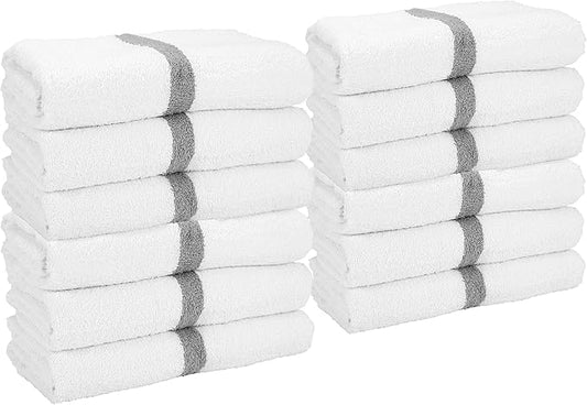 Arkwright White Bath Gym Towel - Pack of 6 - Bulk 100% Cotton Soft Quick Dry Sweat Absorbent Hotel Quality Towels for Workout, Bathroom, Spa, Pool, 22 x 44 in, Grey