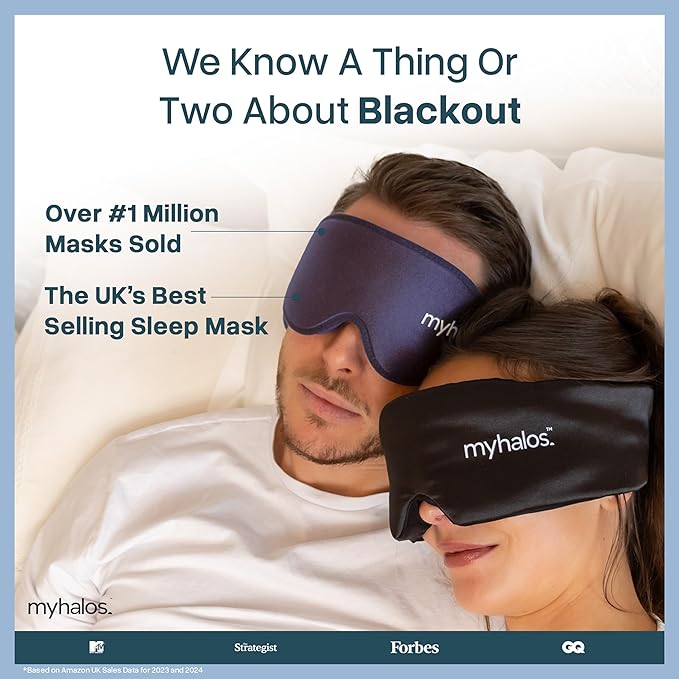 MyHalos® Sleep Mask - Eye Masks for Sleep - 100% Blackout Sleeping Mask for Women, Men & Side Sleepers - 3D Sleeping Eye Mask for Zero Pressure - Award Winning Design, Eyelash Friendly & Breathable